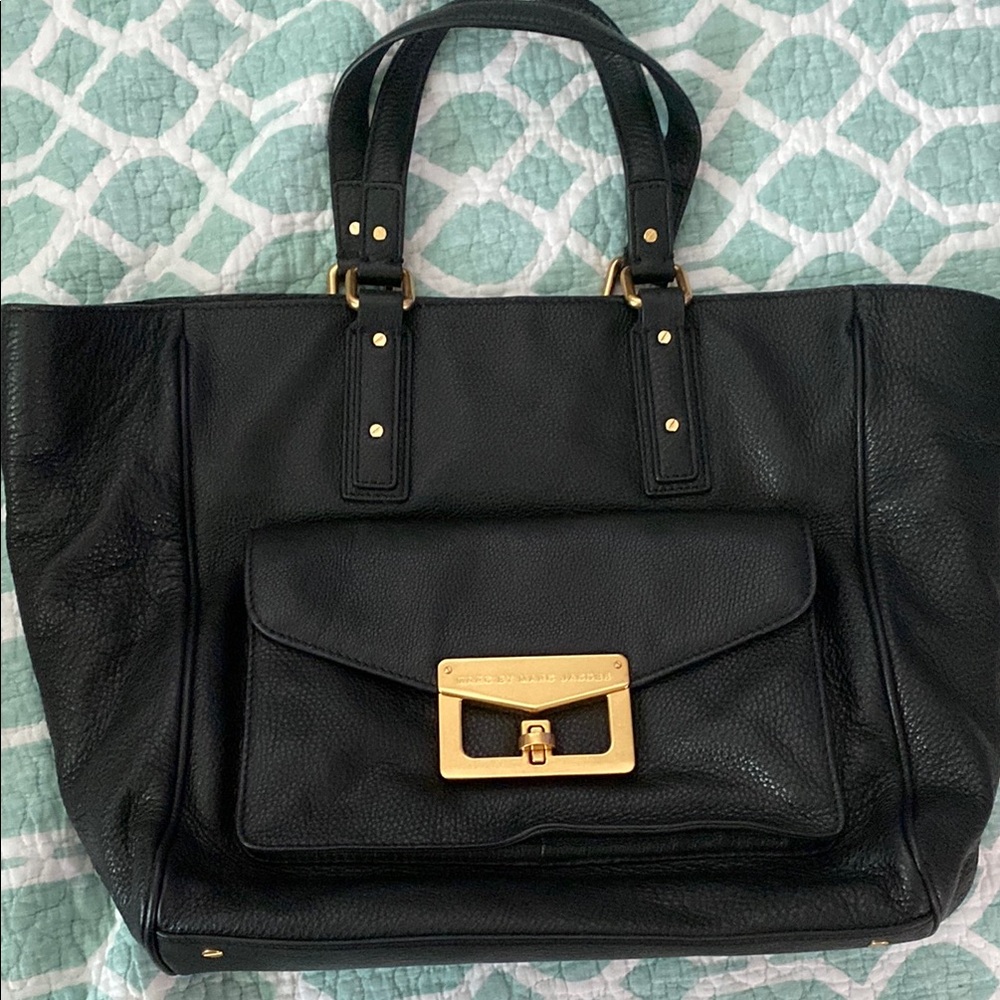 Marc By Marc Jacobs Black Leather and Gold Tote Bag